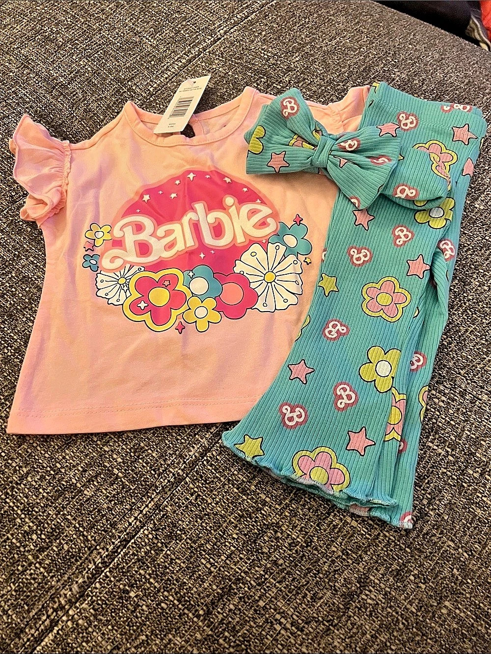 Barbie Ribbed Set with Bow Floral Ribbed Set Size 6-9M NWT